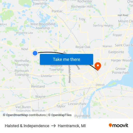 Halsted & Independence to Hamtramck, MI map