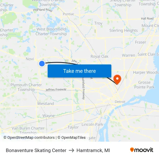 Bonaventure Skating Center to Hamtramck, MI map