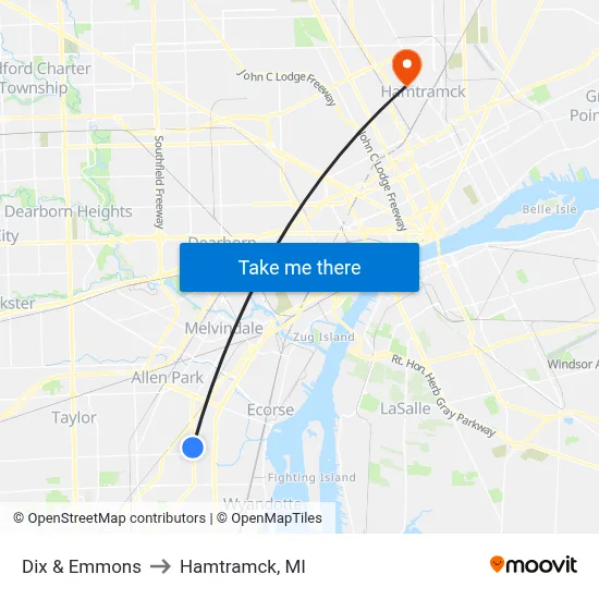 Dix & Emmons to Hamtramck, MI map