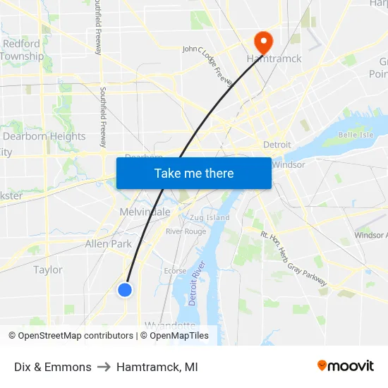 Dix & Emmons to Hamtramck, MI map