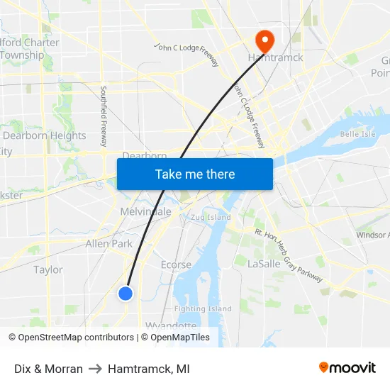 Dix & Morran to Hamtramck, MI map