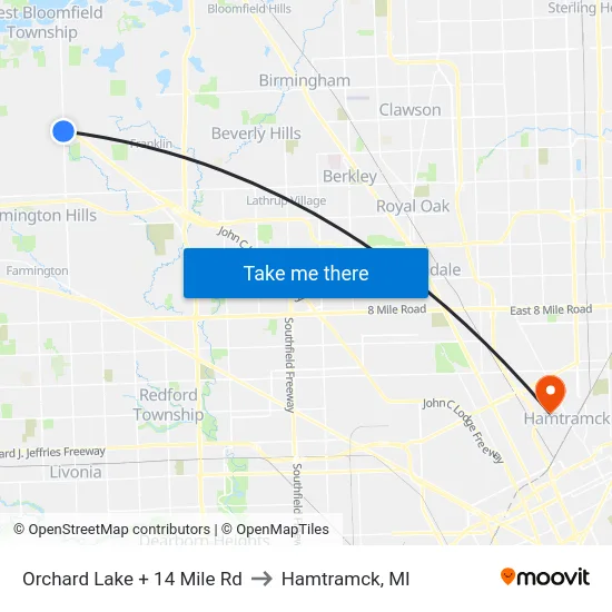 Orchard Lake @ 14 Mile to Hamtramck, MI map
