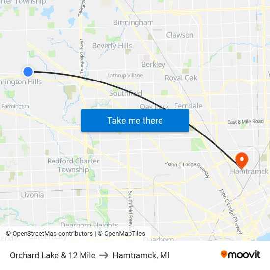 Orchard Lake & 12 Mile to Hamtramck, MI map