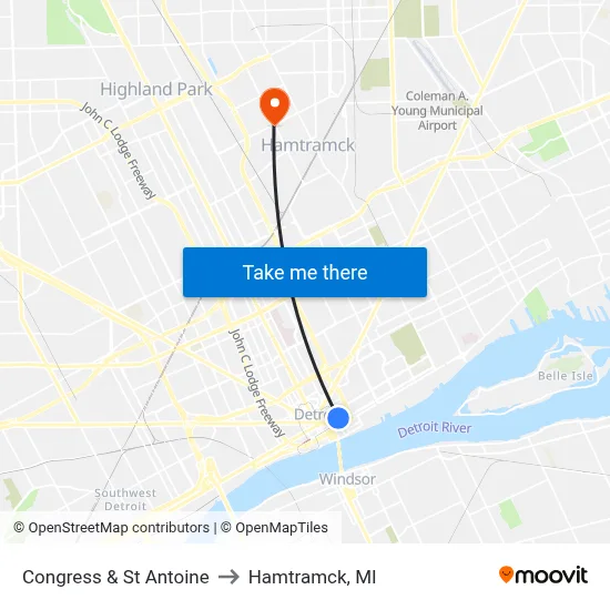 Congress & St Antoine to Hamtramck, MI map