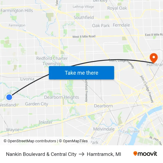 Nankin Boulevard & Central City to Hamtramck, MI map