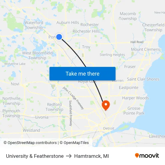 University & Featherstone to Hamtramck, MI map