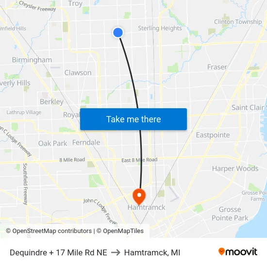 Dequindre + 17 Mile Rd NE to Hamtramck, MI map