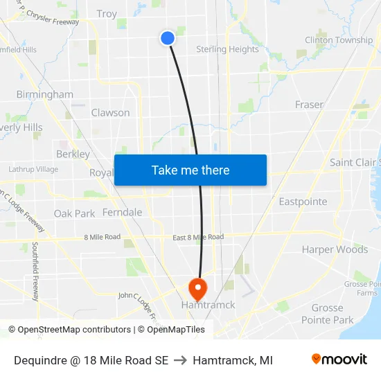 Dequindre @ 18 Mile Road SE to Hamtramck, MI map