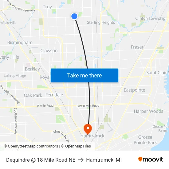 Dequindre @ 18 Mile Road NE to Hamtramck, MI map