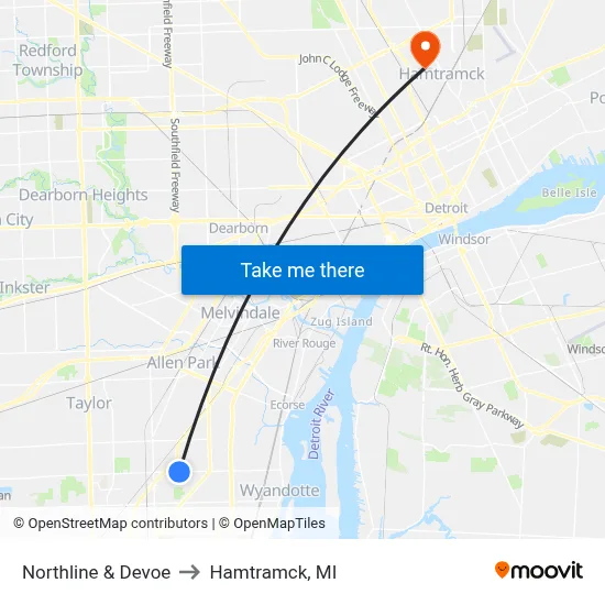 Northline & Devoe to Hamtramck, MI map