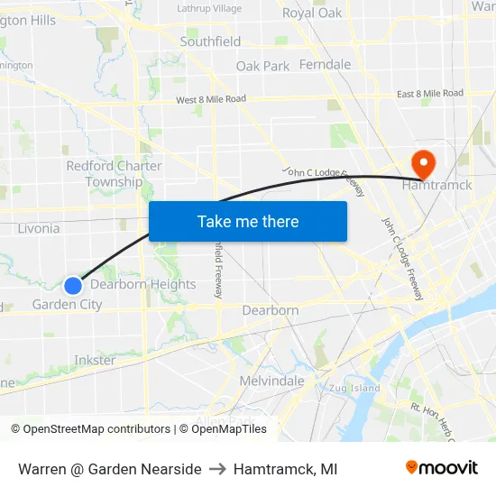 Warren @ Garden Nearside to Hamtramck, MI map