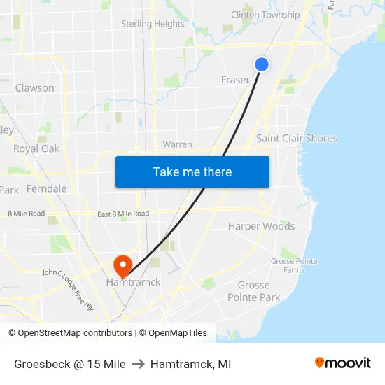 Groesbeck @ 15 Mile to Hamtramck, MI map