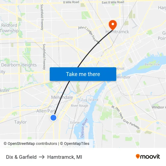 Dix & Garfield to Hamtramck, MI map