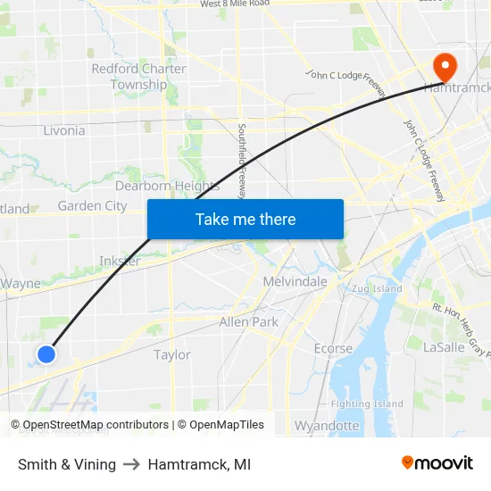 Smith & Vining to Hamtramck, MI map