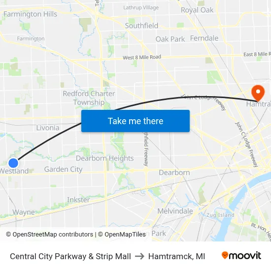 Central City Parkway & Strip Mall to Hamtramck, MI map