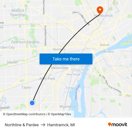Northline & Pardee to Hamtramck, MI map