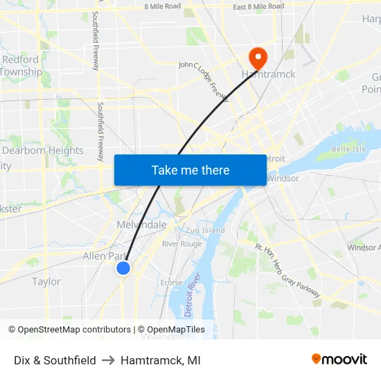 Dix & Southfield to Hamtramck, MI map