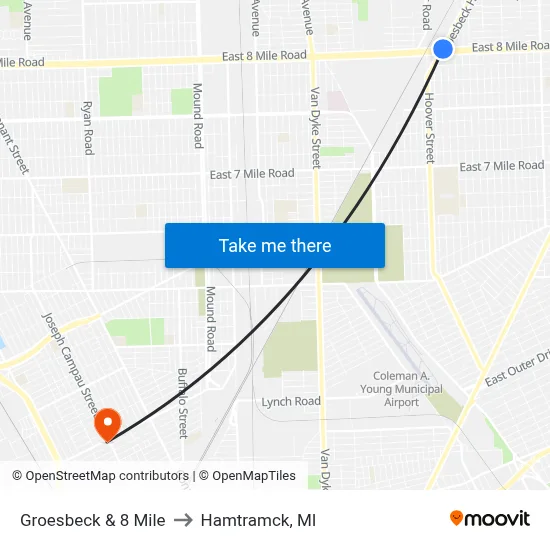 Groesbeck & 8 Mile to Hamtramck, MI map