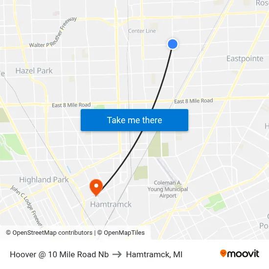 Hoover @ 10 Mile Road Nb to Hamtramck, MI map