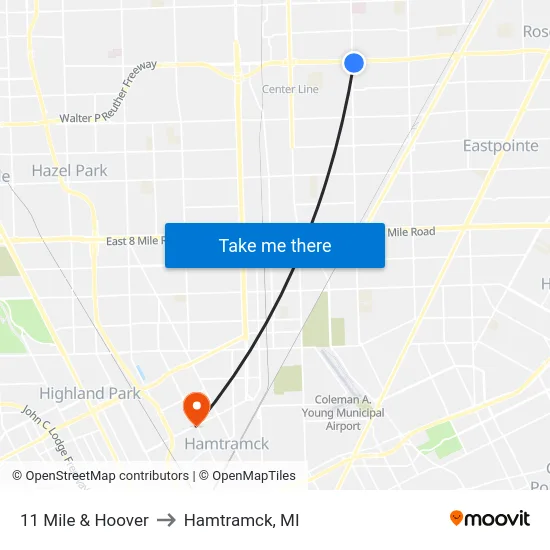 11 Mile & Hoover to Hamtramck, MI map