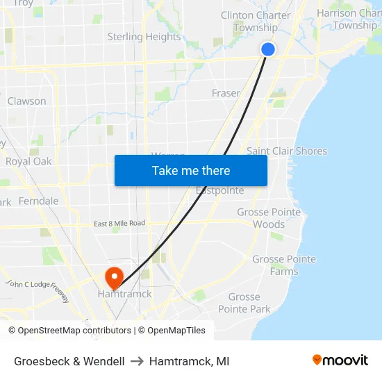Groesbeck & Wendell to Hamtramck, MI map