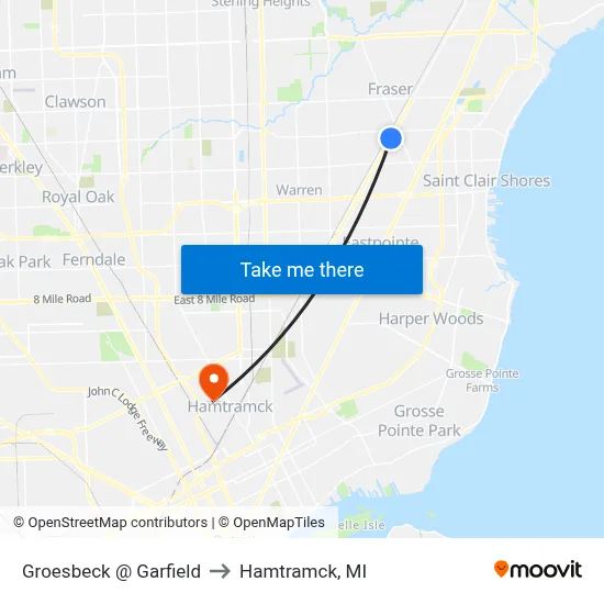 Groesbeck @ Garfield to Hamtramck, MI map