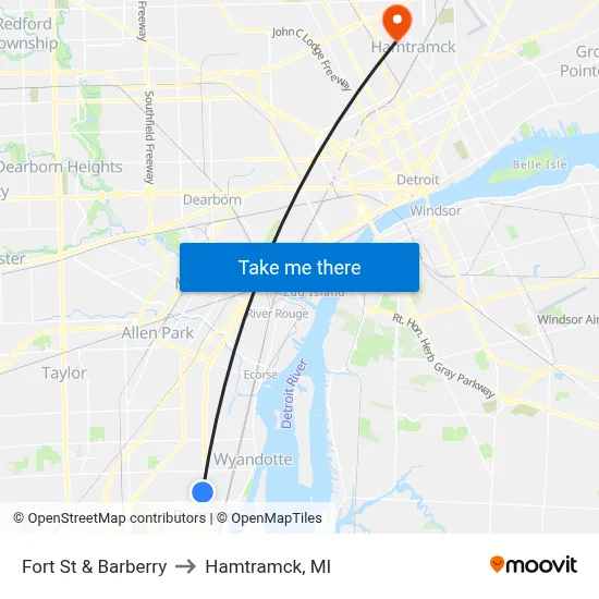 Fort St & Barberry to Hamtramck, MI map