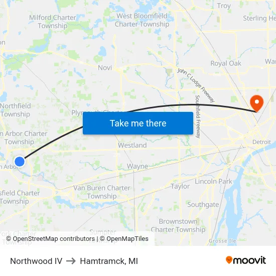 Northwood IV to Hamtramck, MI map