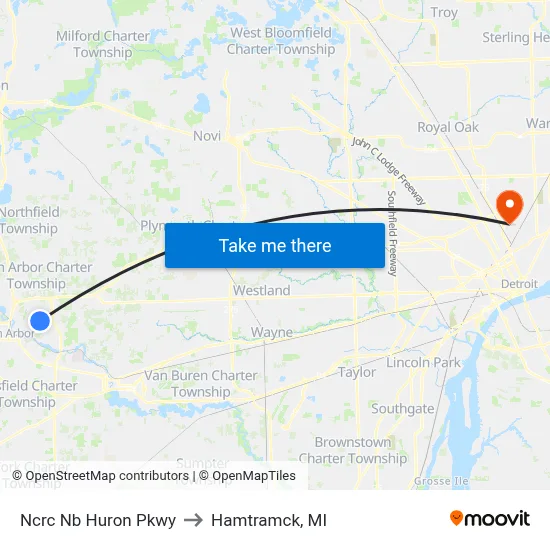 Ncrc  Nb Huron Pkwy to Hamtramck, MI map