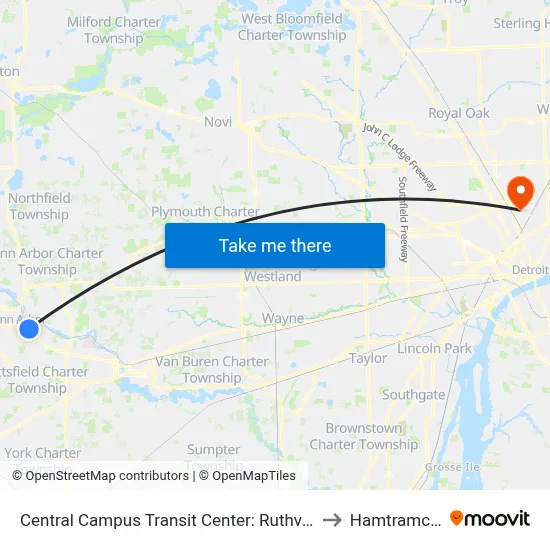 Central Campus Transit Center: Ruthven Museum to Hamtramck, MI map