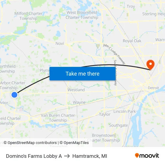 Domino's Farms Lobby A to Hamtramck, MI map