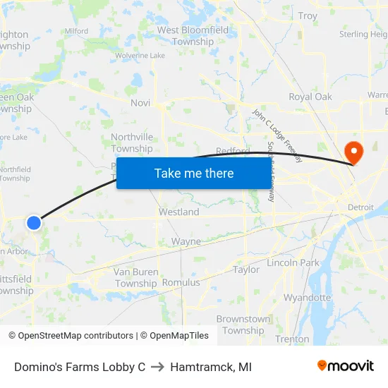 Domino's Farms Lobby C to Hamtramck, MI map