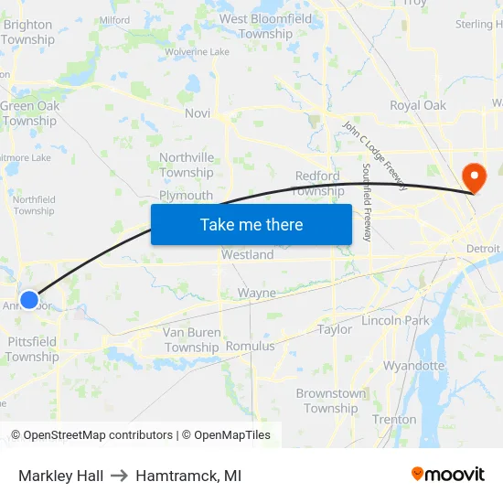 Markley Hall to Hamtramck, MI map