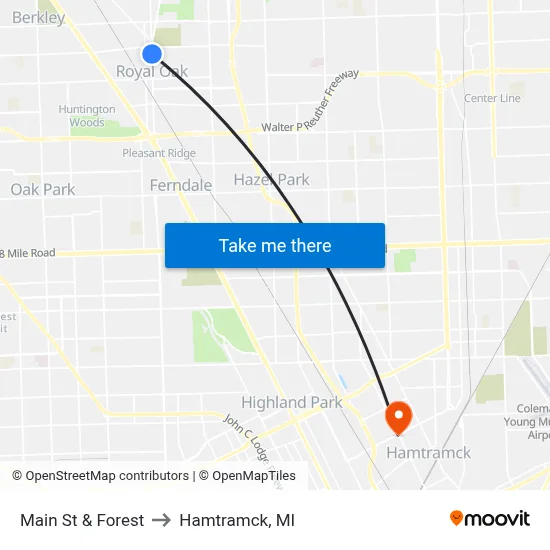 Main St & Forest to Hamtramck, MI map
