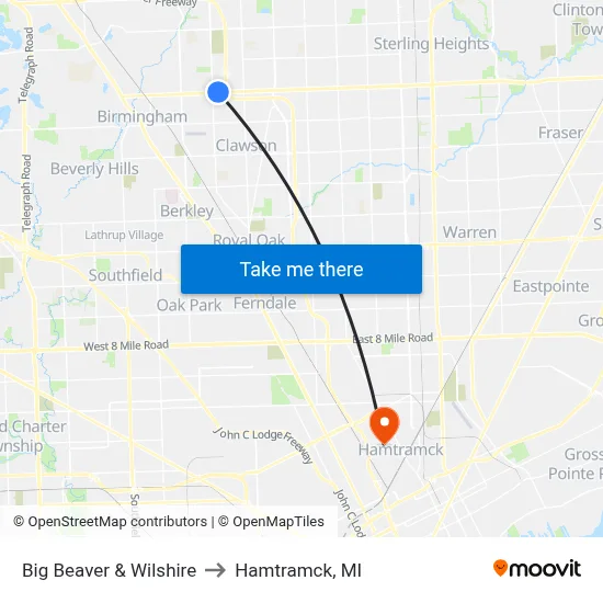Big Beaver & Wilshire to Hamtramck, MI map