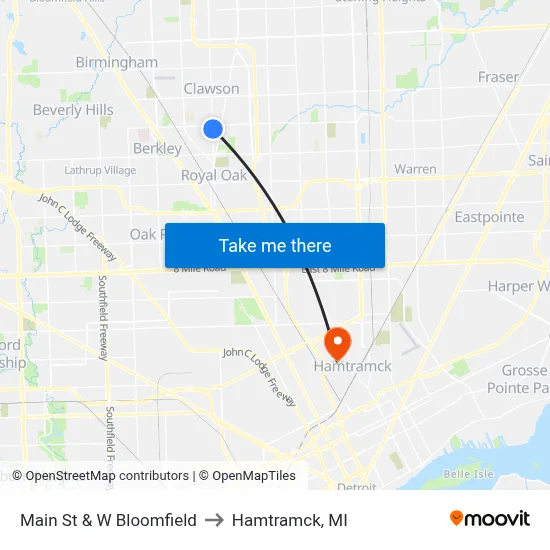 Main St & W Bloomfield to Hamtramck, MI map