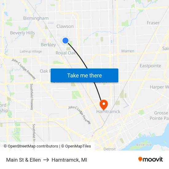 Main St & Ellen to Hamtramck, MI map