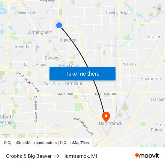 Crooks & Big Beaver to Hamtramck, MI map