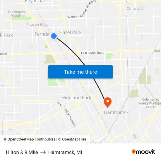 Hilton & 9 Mile to Hamtramck, MI map