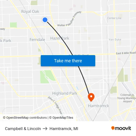 Campbell & Lincoln to Hamtramck, MI map