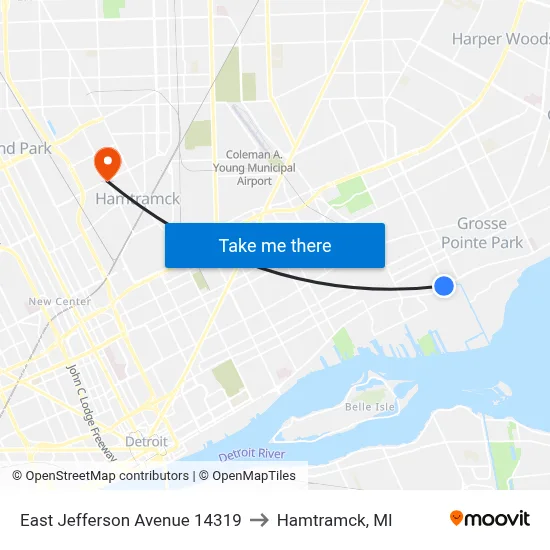 East Jefferson Avenue 14319 to Hamtramck, MI map