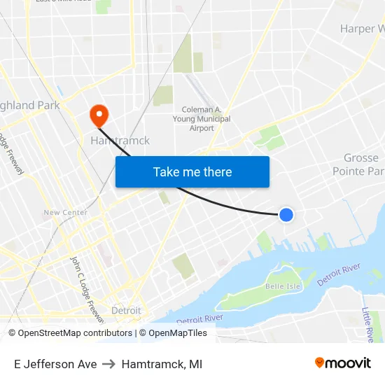 E Jefferson Ave to Hamtramck, MI map