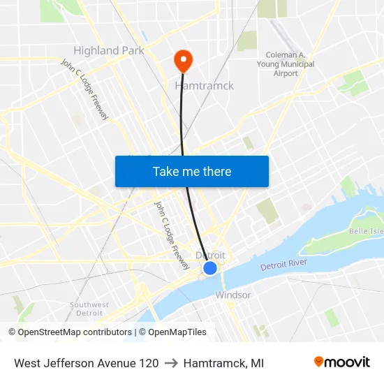 West Jefferson Avenue 120 to Hamtramck, MI map