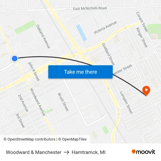 Woodward & Manchester to Hamtramck, MI map