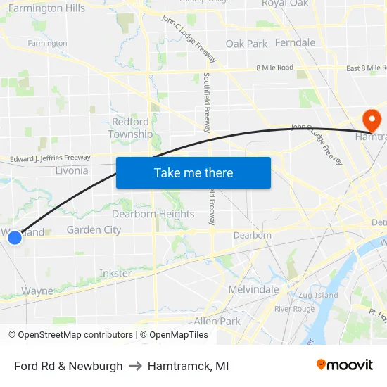 Ford & Newburgh to Hamtramck, MI map