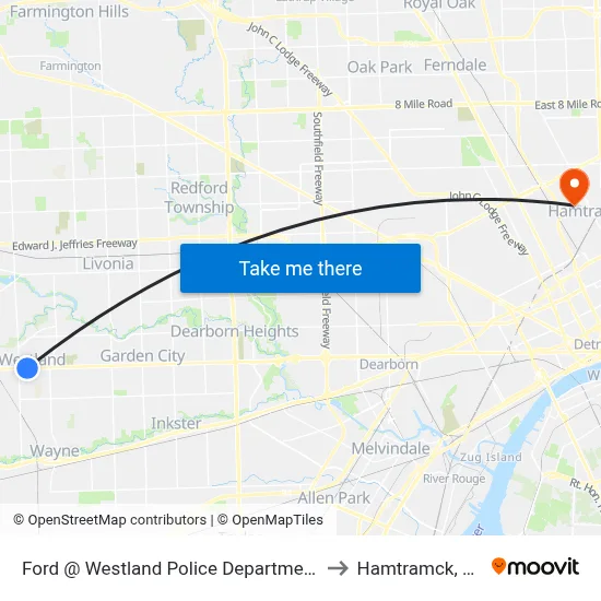 Ford @ Westland Police Department to Hamtramck, MI map
