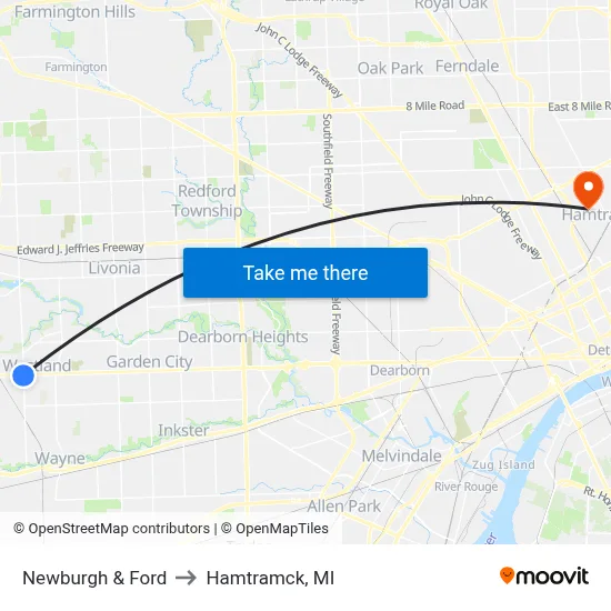 Newburgh & Ford to Hamtramck, MI map