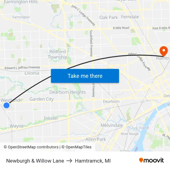 Newburgh & Willow Lane to Hamtramck, MI map