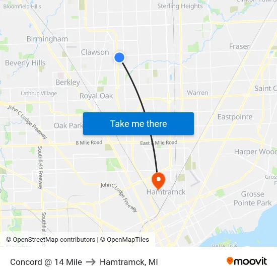 Concord @ 14 Mile to Hamtramck, MI map