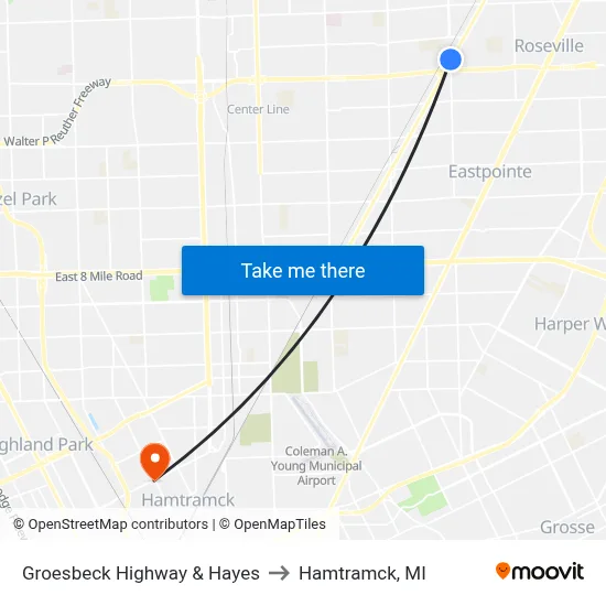 Groesbeck Highway & Hayes to Hamtramck, MI map